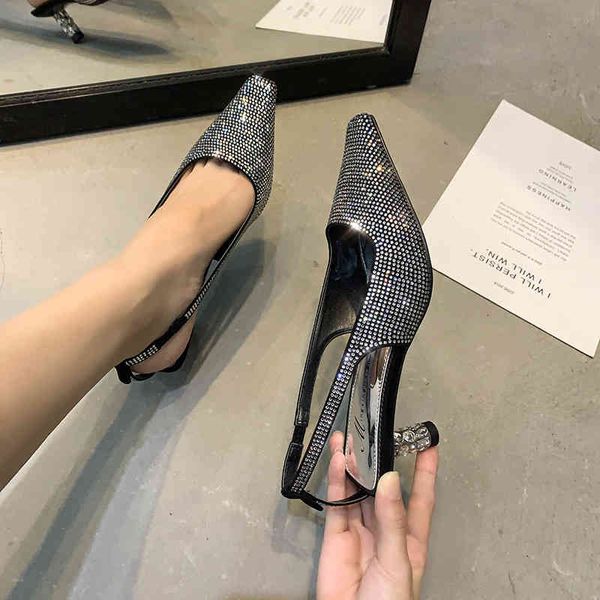 sandals spring fairy style square head heel middle sandals women's back trip belt full of diamond versatile banquet single, Black
sandals spring fairy style square head heel middle sandals women's back trip belt full of diamond versatile banquet single, Black