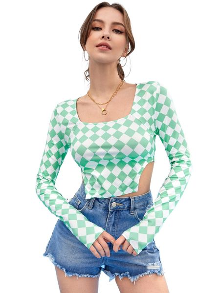 argyle print split hem tee o7bb#, White