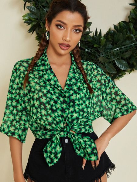 shamrock print bow front lapel neck drop shoulder oversized blouse k9ax#, White
shamrock print bow front lapel neck drop shoulder oversized blouse k9ax#, White