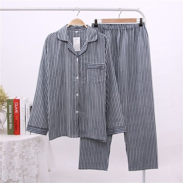 july s song 2 pieces cotton men s pajamas set casual striped long sleeve lapel collar sleepwear spring summer homewear nightwear lj201113, Black;brown
july s song 2 pieces cotton men s pajamas set casual striped long sleeve lapel collar sleepwear spring summer homewear nightwear lj201113, Black;brown