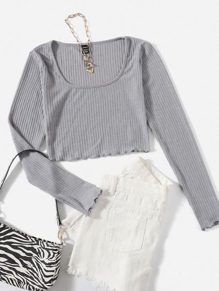 lettuce trim rib-knit crop q5zy#, White