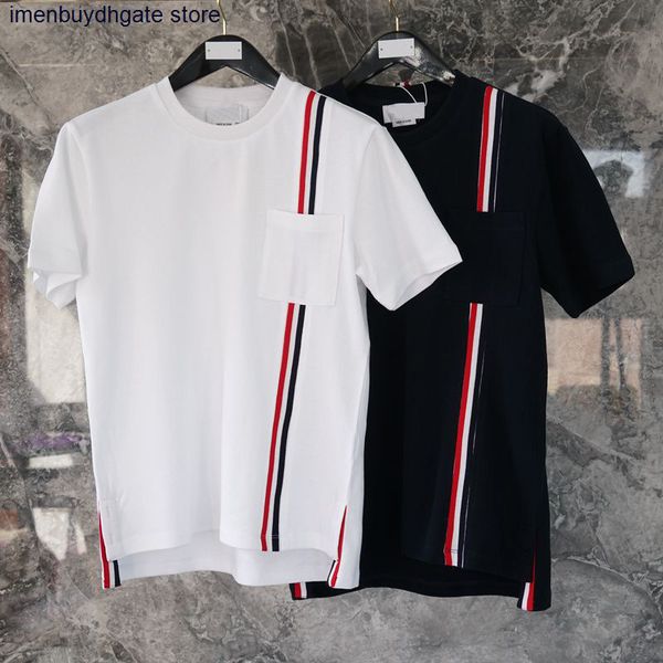 2022 fashion designer thom summer short sleeve t shirt taobao real men's and women's round neck red white blue stripe, White;black
2022 fashion designer thom summer short sleeve t shirt taobao real men's and women's round neck red white blue stripe, White;black