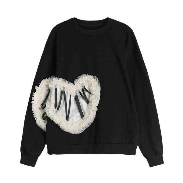 love mesh lace black sweatshirt women's autumn winter new casual loose solid color round neck long sleeve pullover female t220726
love mesh lace black sweatshirt women's autumn winter new casual loose solid color round neck long sleeve pullover female t220726