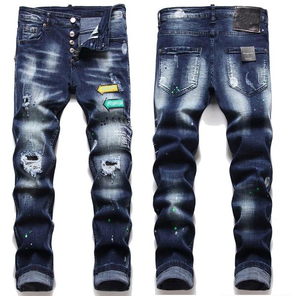 new men slim fit big size jeans men's paint hole style destroyed skinny straight leg washed casual regular denim pants trousers 1010, Blue
new men slim fit big size jeans men's paint hole style destroyed skinny straight leg washed casual regular denim pants trousers 1010, Blue