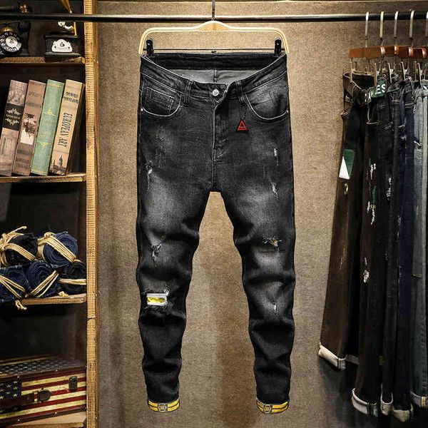 men's jeans spring and autumn men's hole elastic jeans korean slim fit small straight tube denim pants trend eyg7, Blue
men's jeans spring and autumn men's hole elastic jeans korean slim fit small straight tube denim pants trend eyg7, Blue
