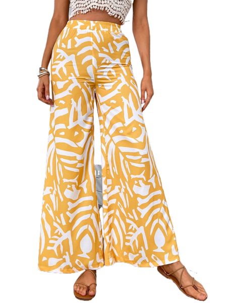 allover print wide leg pants x9pr#, Black;white 
allover print wide leg pants x9pr#, Black;white