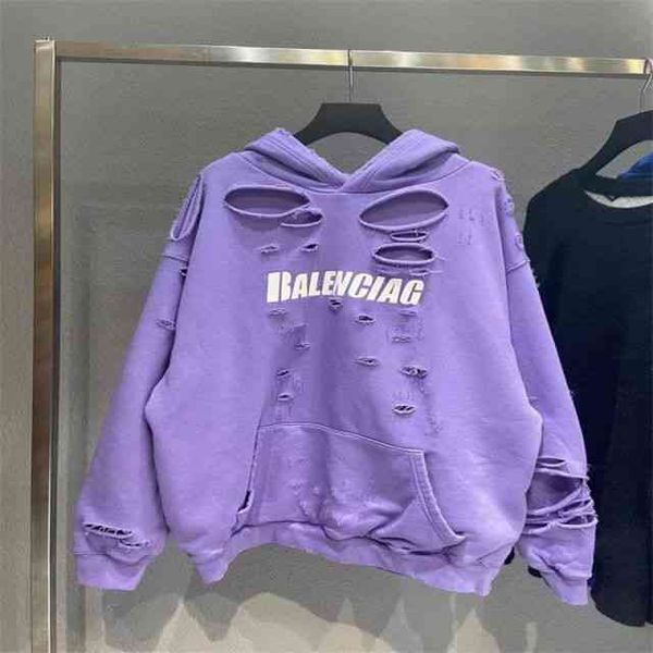 2022 designer bal hoodies and coats women's sweater spring autumn thin 2022 new fashion br hole trend loose men's women's hoo, Black