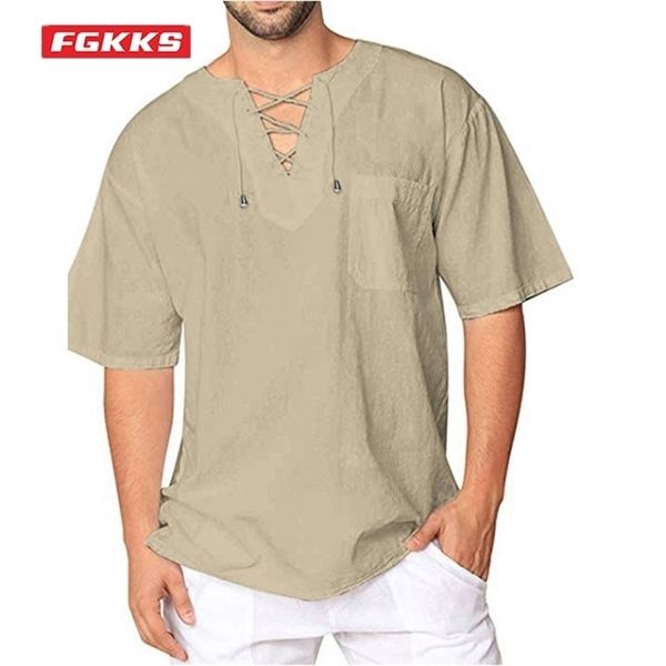 fgkks summer mens linen tshirt solid color lacing short sleeved tshirt fashion beach loose casual tshirts male 220606, White;black
fgkks summer mens linen tshirt solid color lacing short sleeved tshirt fashion beach loose casual tshirts male 220606, White;black