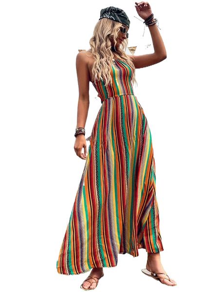 colorful striped tie back cami dress y2mv#, Black;gray 
colorful striped tie back cami dress y2mv#, Black;gray