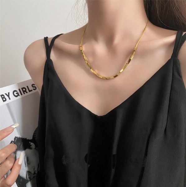 2022 fashion designer women's necklace european and american small square snake bone chain necklace, Silver
2022 fashion designer women's necklace european and american small square snake bone chain necklace, Silver