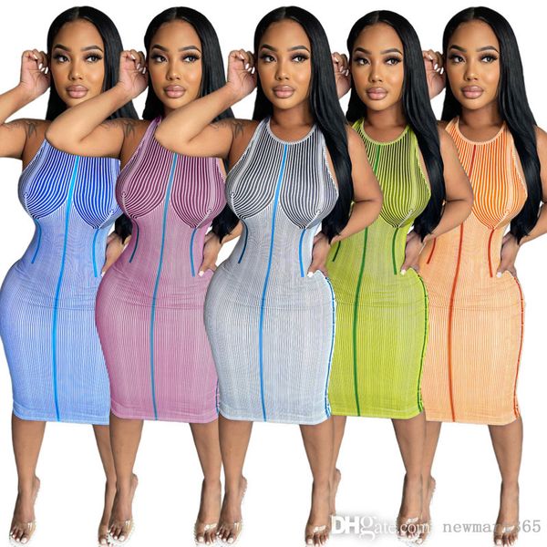 designer womens casual midi dresses new summer vest personalized stripe print hip wrap dress, Black;gray
designer womens casual midi dresses new summer vest personalized stripe print hip wrap dress, Black;gray