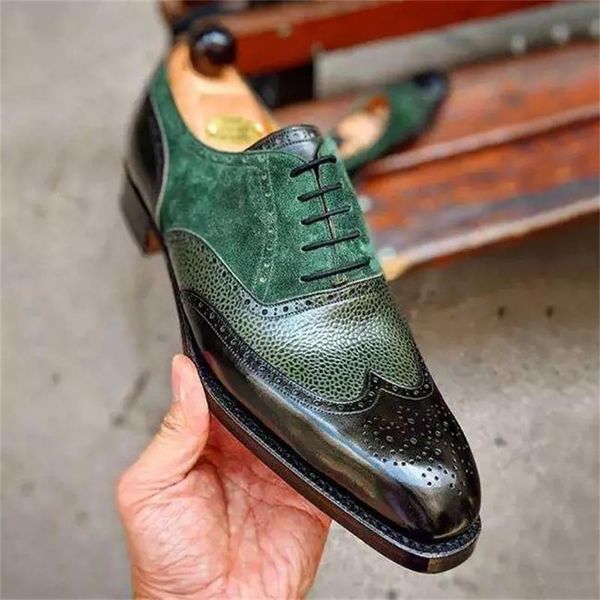 

Men Classic Brogues PU Stitching Faux Suede Color Blocking Carved Lace Up Fashion Business Casual Wedding Daily Dress Shoes, Clear