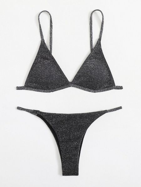 sparkly glitter triangle bikini swimsuit q3f0#, White;black