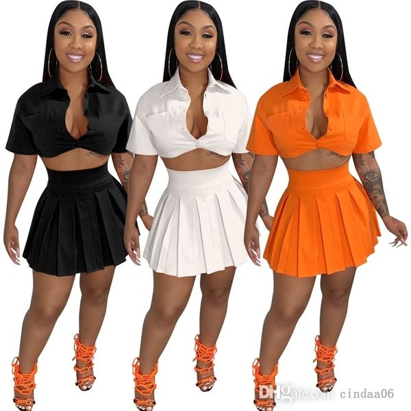 designer womens two piece dress fashion button short skirt suit versatile patch bag short sleeve pleated dresses, White
designer womens two piece dress fashion button short skirt suit versatile patch bag short sleeve pleated dresses, White