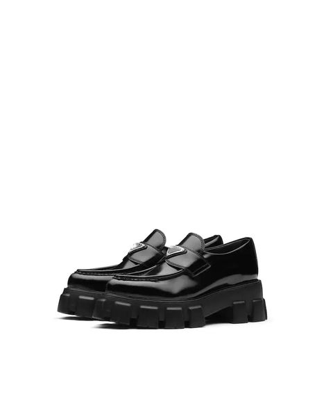 with box women shoes luxury designer brand dress shoe metal triangle logo monolith brushed leather loafers platform heel pointed and round t, Black
with box women shoes luxury designer brand dress shoe metal triangle logo monolith brushed leather loafers platform heel pointed and round t, Black