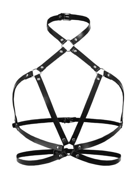plus ring linked pu harness bra 4302#, Black;white 
plus ring linked pu harness bra 4302#, Black;white