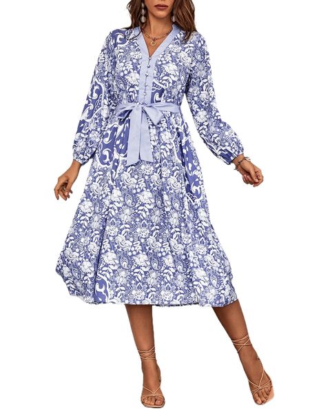 random floral print lantern sleeve belted dress i3gs#, Black;gray
random floral print lantern sleeve belted dress i3gs#, Black;gray