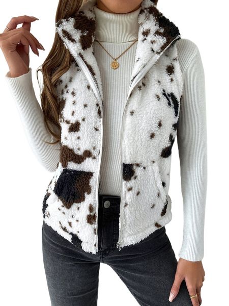 cow print teddy vest jacket l3ot#, Black;brown
cow print teddy vest jacket l3ot#, Black;brown