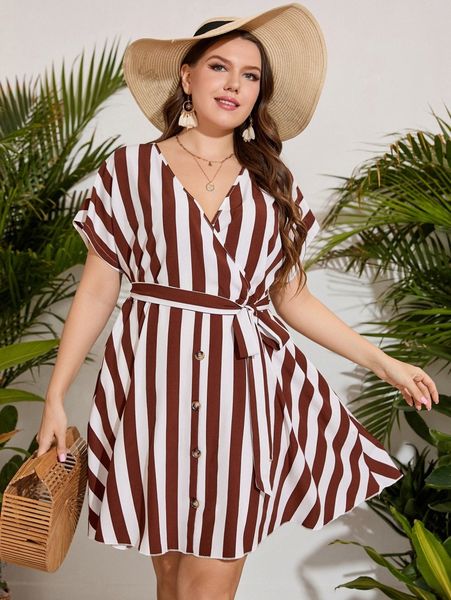 plus striped print batwing sleeve belted dress g3mf#, Black
plus striped print batwing sleeve belted dress g3mf#, Black