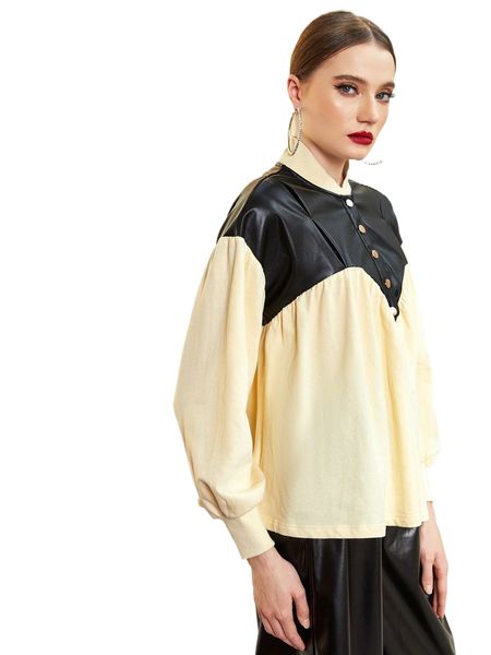 x wäjëb drop shoulder bishop sleeve colorblock pu leather jacket o4i4#, Black;brown
x wäjëb drop shoulder bishop sleeve colorblock pu leather jacket o4i4#, Black;brown