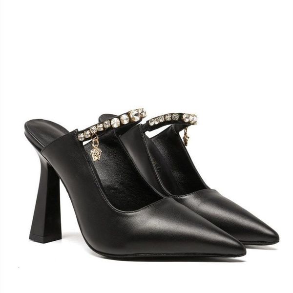 dress shoes high heeled sandals women's medusa summer leather temperament versatile thin heel pointed baotou slippers ra5g, Black
dress shoes high heeled sandals women's medusa summer leather temperament versatile thin heel pointed baotou slippers ra5g, Black