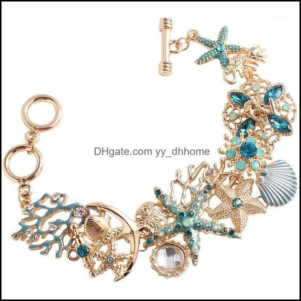 charm bracelets jewelry 2021 ocean blue starfish coral shell bead p bracelet bangle for women fashion party lady gifts1 drop delivery lsqt, Golden;silver
charm bracelets jewelry 2021 ocean blue starfish coral shell bead p bracelet bangle for women fashion party lady gifts1 drop delivery lsqt, Golden;silver