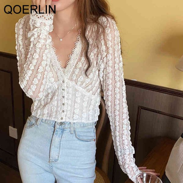 qoerlin transparent vneck lace blouse singlebreasted shirt women black blouse spring summer long sleeve crop women 210412, White
qoerlin transparent vneck lace blouse singlebreasted shirt women black blouse spring summer long sleeve crop women 210412, White