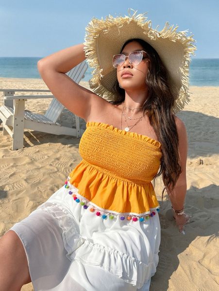 plus frill trim shirred peplum tube a2pn#, Black
plus frill trim shirred peplum tube a2pn#, Black