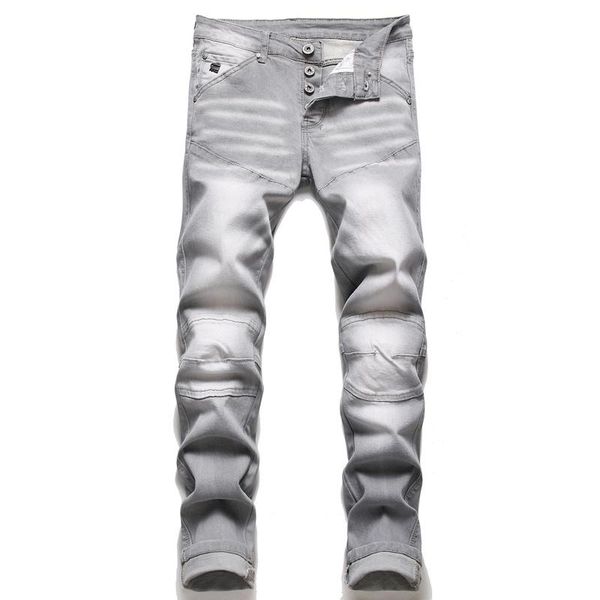men's jeans spring autumn european american holes stitching pure gray stretch slim pencil pants mtorcycle style clothing, Blue
men's jeans spring autumn european american holes stitching pure gray stretch slim pencil pants mtorcycle style clothing, Blue