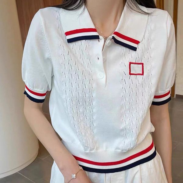 ladies designer polo shirt short sleeve letter embroidered striped knit shirt lapel fashion slim fit 2022 summer new, White
ladies designer polo shirt short sleeve letter embroidered striped knit shirt lapel fashion slim fit 2022 summer new, White