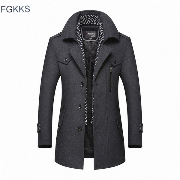 fgkks men winter wool coat men's business casual solid color warm thick wool blends woolen pea coat male trench coat overcoat 201222, Black
fgkks men winter wool coat men's business casual solid color warm thick wool blends woolen pea coat male trench coat overcoat 201222, Black