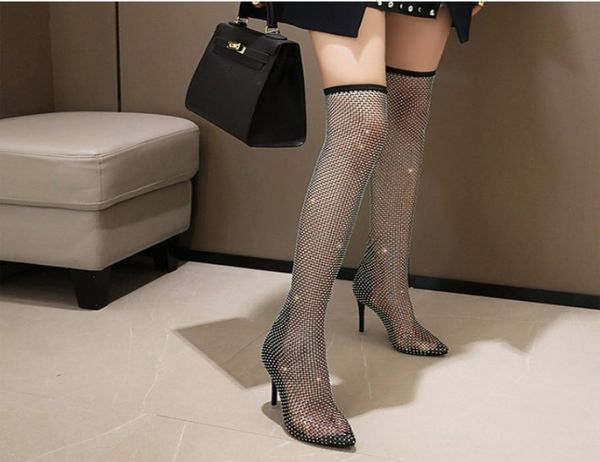 designer over knee sandals star same style summer ladies stiletto heels fashion pointed toe sandal crystal mesh heels 6-9cm, Black
designer over knee sandals star same style summer ladies stiletto heels fashion pointed toe sandal crystal mesh heels 6-9cm, Black