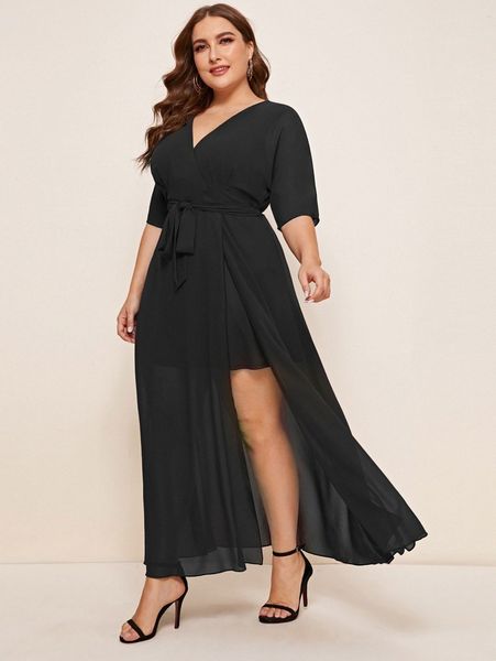 plus zip back wrap belted dress o5gp#, Black
plus zip back wrap belted dress o5gp#, Black