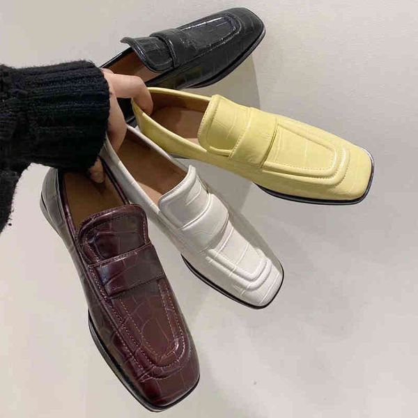 dress shoes women british small leather shoes fashion square toe flat loafers lady sandals summer 220322, Black