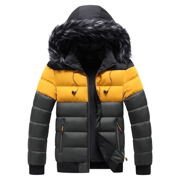 winter mens bomber jackets casual male outwear big pocket thick warm windbreaker mens outdooor fur hooed coats brand clothing 201126, Black
