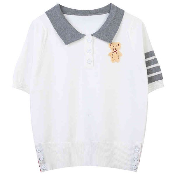 women's sweaters tb classic four bar summer sweater cartoon embroidery casual college style age reducing lapel thin q439, White;black
women's sweaters tb classic four bar summer sweater cartoon embroidery casual college style age reducing lapel thin q439, White;black