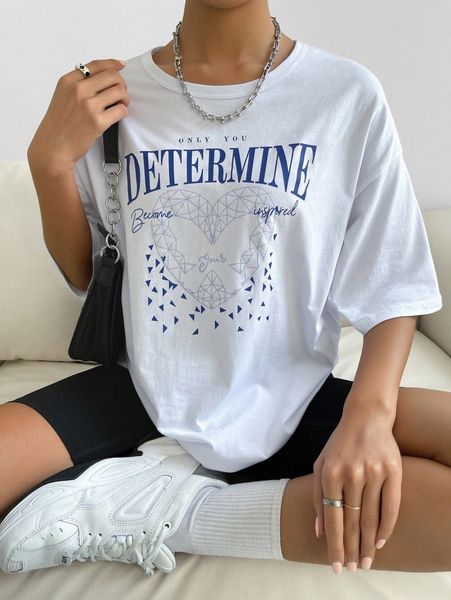 letter & geo print drop shoulder tee y2zn#, White
letter & geo print drop shoulder tee y2zn#, White