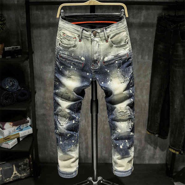 men's splicing motorcycle leggings racer punk slim fit elastic casual cool fashion men's denim pants, Blue
men's splicing motorcycle leggings racer punk slim fit elastic casual cool fashion men's denim pants, Blue