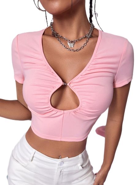 chain link cut out crop tee z0yl#, White
chain link cut out crop tee z0yl#, White