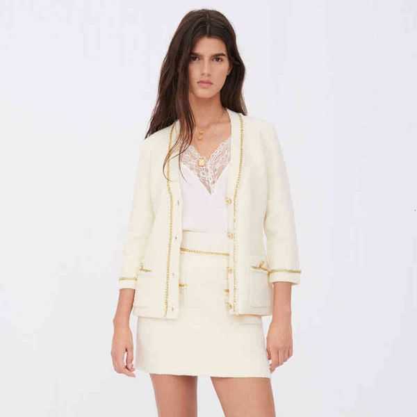 women's knits & tees fadan home early autumn small fragrance metal chain decoration solid color single breasted v-neck thin coat, White
women's knits & tees fadan home early autumn small fragrance metal chain decoration solid color single breasted v-neck thin coat, White