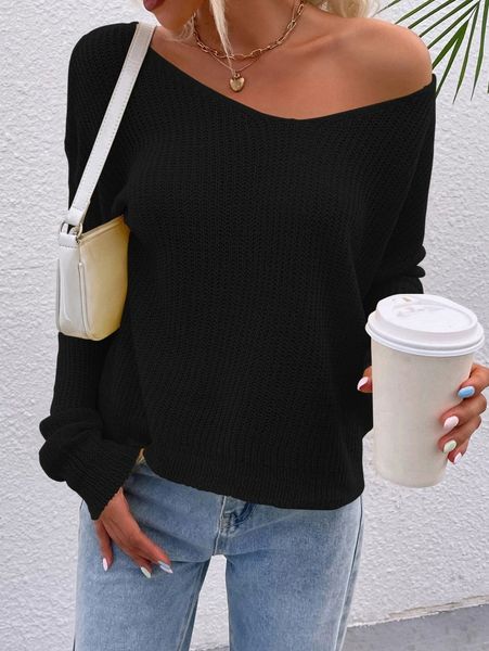 drop shoulder solid sweater z59y#, White;black 
drop shoulder solid sweater z59y#, White;black