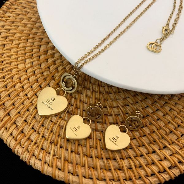 new designed retro brass love heart dangle ladies stud earrings female double letter lovely heart shaped women necklace designer jewelry set, Silver
new designed retro brass love heart dangle ladies stud earrings female double letter lovely heart shaped women necklace designer jewelry set, Silver