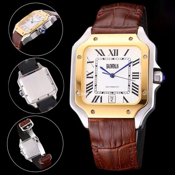 watch montre homme mens watches gold and silver cartiwatch automatic mechanical stainless steel leather strap folding buckle square wristwat, Slivery;brown
watch montre homme mens watches gold and silver cartiwatch automatic mechanical stainless steel leather strap folding buckle square wristwat, Slivery;brown
