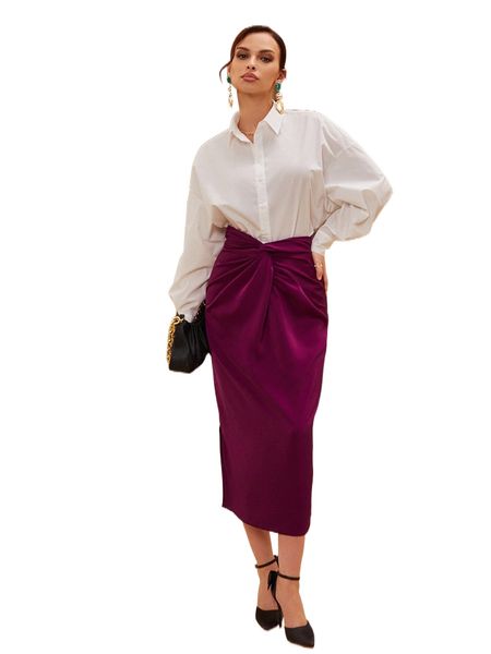 twist front split hem skirt w2ji#, Black
twist front split hem skirt w2ji#, Black