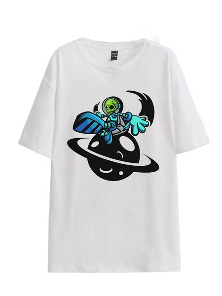 x artinrhythm skull print drop shoulder tee x5el#, White