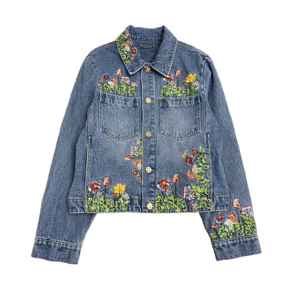 french style men's women's floral letters embroidery denim jacket print denim designers fashion coat luxury vintage patchwork jean, Black;brown
french style men's women's floral letters embroidery denim jacket print denim designers fashion coat luxury vintage patchwork jean, Black;brown