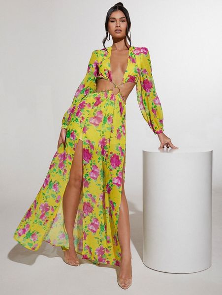 bae floral print chain detail plunging neck lantern sleeve slit thigh chiffon dress x4mt#, Black;gray
bae floral print chain detail plunging neck lantern sleeve slit thigh chiffon dress x4mt#, Black;gray