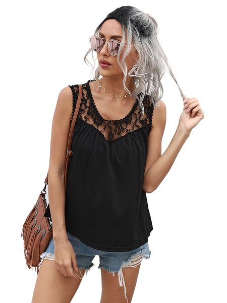 solid contrast lace tank x4ul#, White