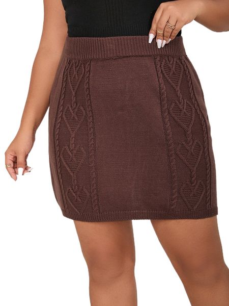plus cable knit skirt a1dg#, Black