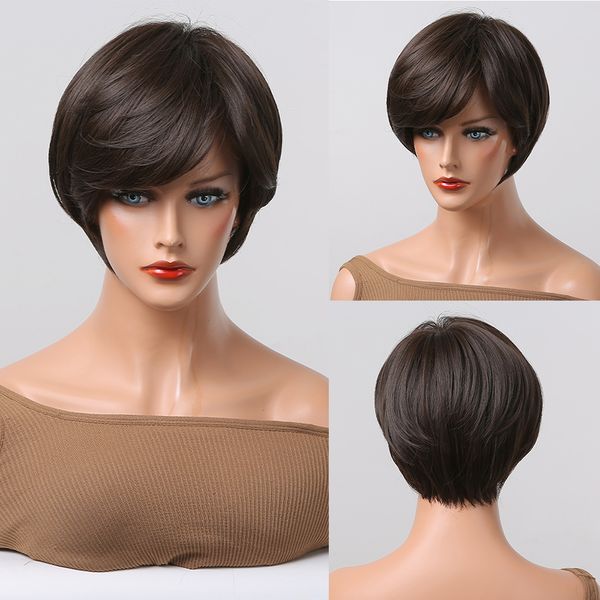 short synthetic wigs dark brown natural wig with bangs for women cosplay daily party pixie cut wigs high temperature fibrefactory direct, Black
short synthetic wigs dark brown natural wig with bangs for women cosplay daily party pixie cut wigs high temperature fibrefactory direct, Black